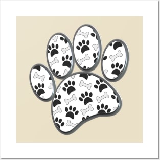 Faux 3D Shape Dog Paw Print And Bone Pattern Posters and Art